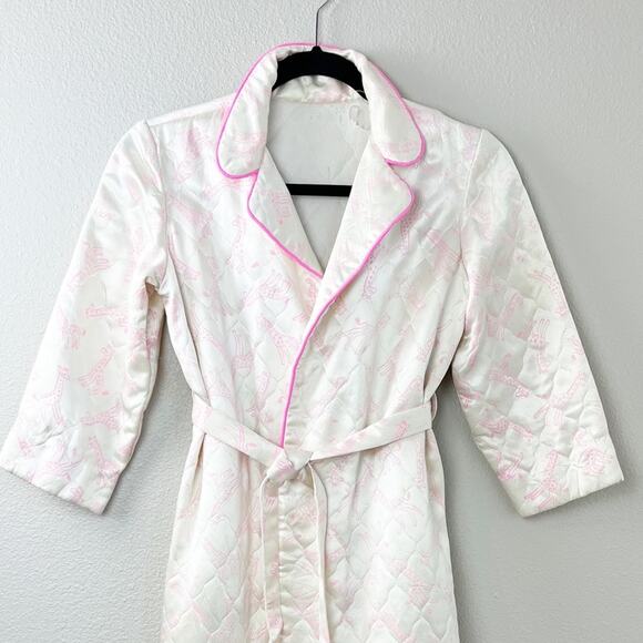 Vintage 60s 70s Quilted Robe Little Girls Giraffe Pattern Tie Ivory Pink - Picture 2 of 9